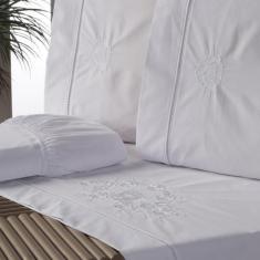 Jogo Lençol Queen Bordado Crivo 4 Pcs 100% Algodão 200 Fios  - INGRID 