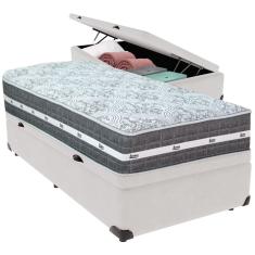 Cama Box Baú Branco e Colchão Black Graphite Molas Ensacadas Solteiro 88x188X32 Anjos