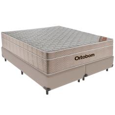 Cama Box Bege e Colchão Airtech  Molas Ensacadas Queen Ortobom