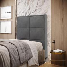 Cabeceira Estofada Maia 90 Para Cama de Solteiro Sued Cinza Aradecor