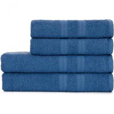 Jogo De Toalhas De Banho 4 Peças 100% Algodão Alta Absorção (2 Banho + 2 Rosto ) Padrão Hotel/pousada - Azul