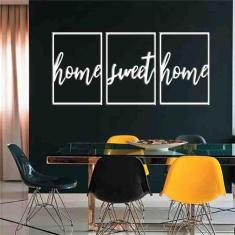 Quadro Decorativo Vazado Home Sweet Home MDF 3mm Branco
