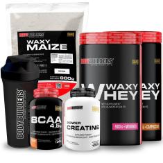 Kit 2x Whey Waxy Whey 900g + Waxy Maize 800g + Creatina 100g + BCAA 100g + 2 Coq - Bodybuilders-Unissex