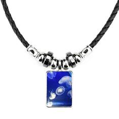 DIYthinker Colar Ocean Jellyfish Science Nature Picture Necklace Jewelry Torque Leather Rope Pendant