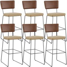 Kit 06 Banqueta Alta Cozinha Allana L02 Marrom Bege Escuro