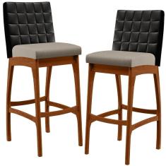Kit 02 Banquetas Altas Cozinha B04 Preto Bege