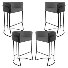 Kit 04 Banquetas Fixa Preto Corano Cinza C-03