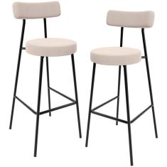 Kit 02 Banquetas Baixa Bar Cozinha Sala De Jantar Estrutura Em Aço Milão L02 Suede Bege