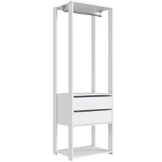 Guarda Roupa Closet Branco 2 Gavetas e Cabideiro 60x45x183cm Modulado