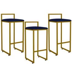 Kit 03 Banquetas Alta Para Cozinha Sala De Jantar Hanna L02 Dourado Su