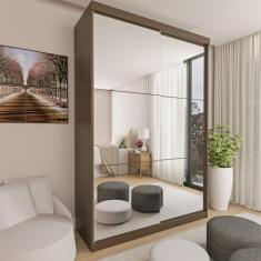 Guarda Roupa Solteiro Premium Lila 138cm com Espelho 2 Portas 2 Gaveta