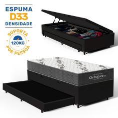 Cama Box Baú com Colchão de Espuma D33  Ortobom Airtech 100 + Auxiliar Unique Solteiro 88cm