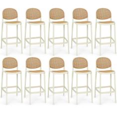 Kit 10 Banqueta Alta Com Encosto Roma Em Polipropileno - Nude