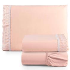 Jogo De Lençol Lese Percal 180 Fios Solteiro 3 Peças Barato - Salmão - 100% Algodão
