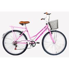 Bicicleta Aro 26 Kls Retro Sport Freio V-Brake 6 Marchas-Feminino