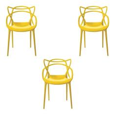 Kit 3 Cadeiras Decorativas Sala e Cozinha Feliti (PP) Amarela - Gran Belo