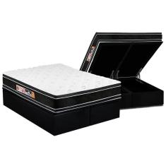 Cama Box Baú Queen: Colchão Espuma D33 Castor Black e White Double Face + Base CRC Suede Black(158x198)