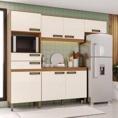 Cozinha Compacta 4 Peças Com Aéreo Geladeira Zoey Casa 812 Nature Com Off White