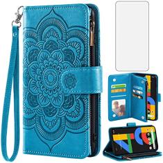 Asuwish Capa de telefone para Google Pixel 4a 4G capa carteira com protetor de tela de vidro temperado e flor de couro flip porta-cartão de crédito suporte acessórios celular Pixel4a Pixle a4 5.8 2020