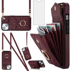 Asuwish Capa de celular para iPhone 14 de 6,1 polegadas com protetor de tela de vidro temperado e anel de pulseira com bloqueio de RFID, suporte de cartão para celular iPhone14 5G i i-Phone i14