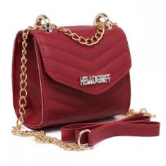 Bolsa Pequena Feminina Alça Transversal em Corrente e Fecho Botão-Feminino
