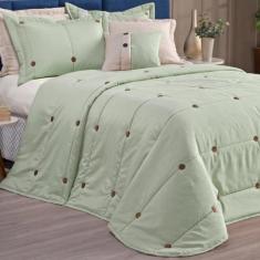 Colcha Casal Queen Size Brianna Tecido Liso Bordado 200 Fios - De Luca