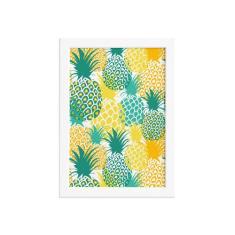 Quadro Abacaxi Verde Amarelo Moldura Branca 22x32cm - Quartinhos