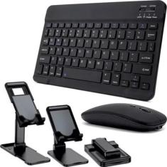 Kit Teclado Mouse Bluetooth Sem Fio + Suporte Celular Tablet - Dealfid