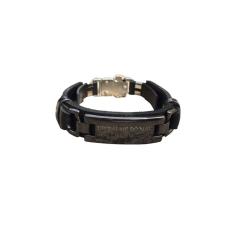 Pulseira De Couro Livrai-me Do Mal Amém Verniz Preto