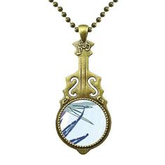 DIYthinker Colar com estampa de plantas abstratas de folha com pingente de música de guitarra antiga