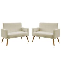 Kit 2 Poltronas Namoradeiras Decorativas Estofadas Nina Com Rodapé Sue