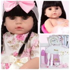 Boneca Reborn Princesa Morena Corpo de Vinil Pode Dar Banho - Cegonha 