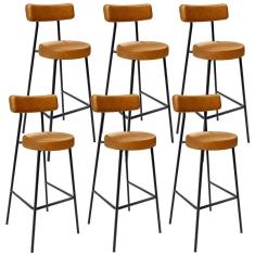 Kit 06 Banquetas Altas Estrutura Em Aço Milão Whisky