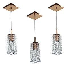 Kit 3 Lustre Pendente Clearcrillic Cristal De Acrílico Cobre