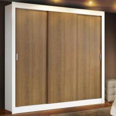 Guarda Roupa Casal Madesa Mônaco 3 Portas de Correr, Branco/Rustic