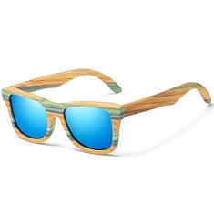 Óculos de Sol Artesanal de Madeira Clássica Moda Quadrada designer de madeira óculos proteção uv lente s3834 (Azul)