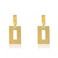 Brinco Grande De Retângulo Vazado Folheado Em Ouro 18k