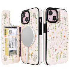 uCOLOR Capa carteira Magsafe para iPhone 15 de 6,1 polegadas com compartimento para cartão 【Compatível com MagSafe】 Folio Flip PU couro duplo magnético RFID design com protetor de lente de câmera