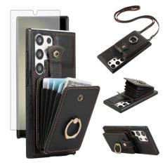 Asuwish Capa de celular para Samsung Galaxy S24 Ultra 5G carteira celular com protetor de tela e alça transversal anel suporte RFID suporte para cartão de crédito S24Ultra 24S S 24 24Ultra Mulheres