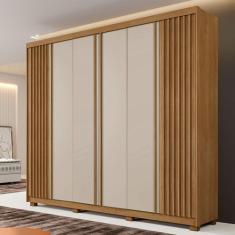 Guarda-Roupa Casal San Remo 6 Portas 6 Gavetas Ripado Cinamomo/Off Whi