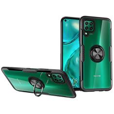 SORAKA Capa transparente para Huawei P40 Lite 4G com suporte para anel,capa de PC rígida transparente Capa Huawei P40 Lite 4G com placa de metal para suporte magnético de telefone para carro