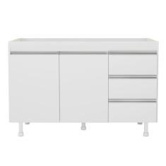 Balcão De Cozinha Lux Para Pia De 120cm 100%mdf Sem Tampo 02 Portas E 03 Gavetas Branco - Abmaza