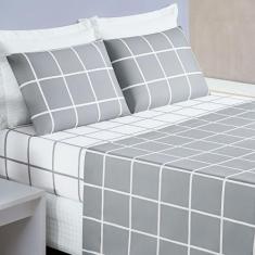 Jogo De Lençol Solteiro 2 Peças 200 Fios Percal Estampa Grid Austin - 
