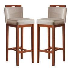 Kit 2 Banquetas Alta para Bancada Ilha 38x102 Cm Líbia Madeira Maciça 