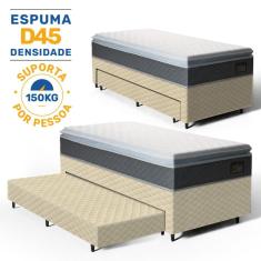 Cama Box com Colchao de Espuma D45 Pillow Top Fort Comfort + Auxiliar de Espuma Unique Solteiro 88cm