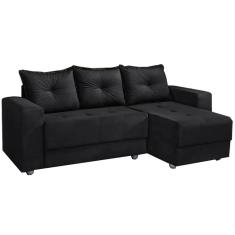 Sofá Florença 3 Lugares com Chaise Tecido Suede 200cm Cor Preto