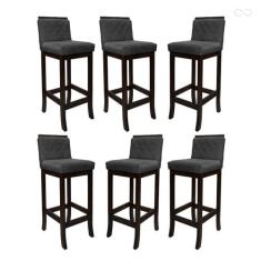 Kit 6 Banquetas Média para Cozinha Nice Madeira Maciça Matelassê Suede