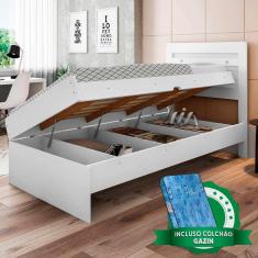 Cama Baú Solteiro Larissa Branco Framar Com Colchão Gazin