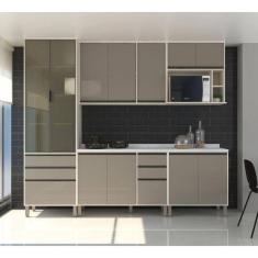 Cozinha Completa Modulada 6 Peças, Paneleiro Vidro Reflecta, Armários e Balcões Linea Luciane Móveis