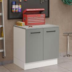 Balcão Multiuso 80cm 2 Portas Branco/Cinza Agata Madesa, Branco/Cinza